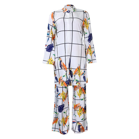 Women's Fashion Casual Set Printed Shirt Two-piece Suits