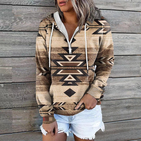 Women's Western Ethnic Print Zipper Hoodie Sweaters