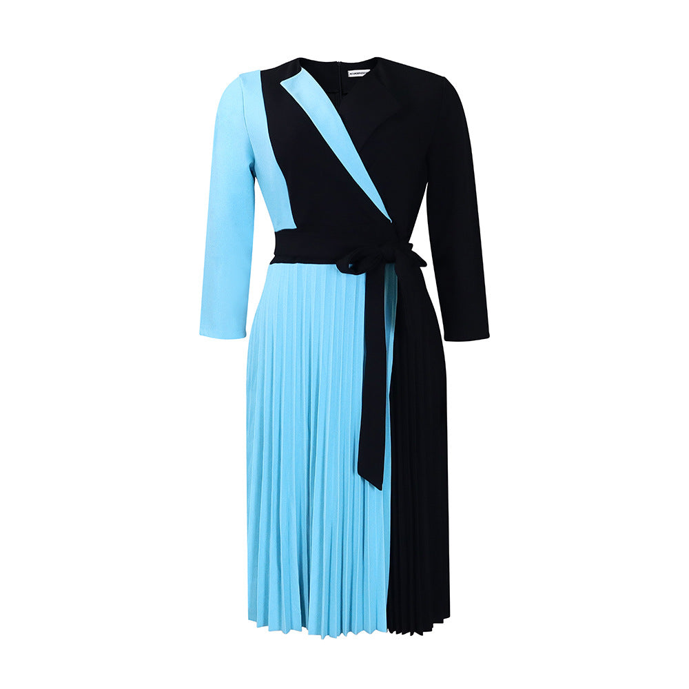 Women's African Fashion Temperament Color Matching Bandage Pleated Dresses