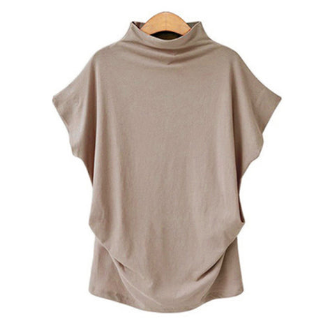 Women's Classic Large Turtleneck T-shirt Short-sleeved Blouses