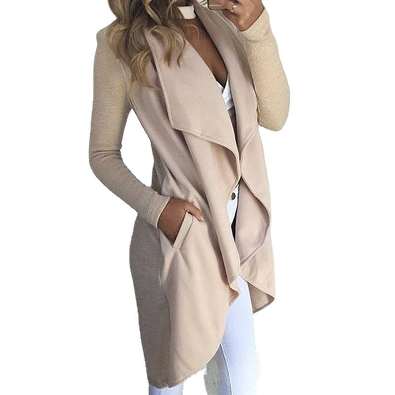 Women's Fashion Solid Color Polo Collar Slim Fit Coats