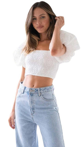 Women's Summer Lace Embroidered Puff Sleeve Square Blouses