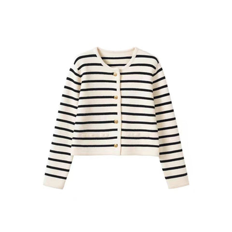 Women's And White Contrast Color Striped Soft Knitwear