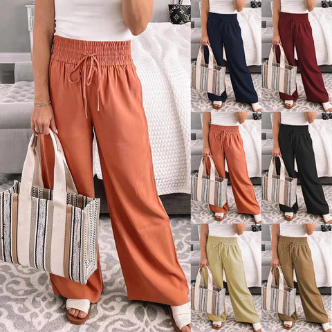 Women's Trousers Mid Waist Pure Color Tied Pants