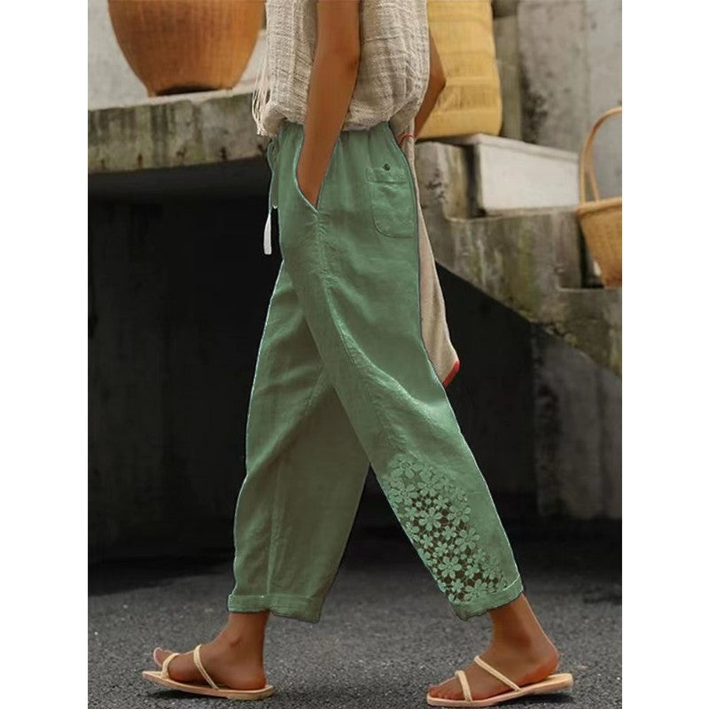 Women's Temperament Commute Solid Color Cotton Linen Pants