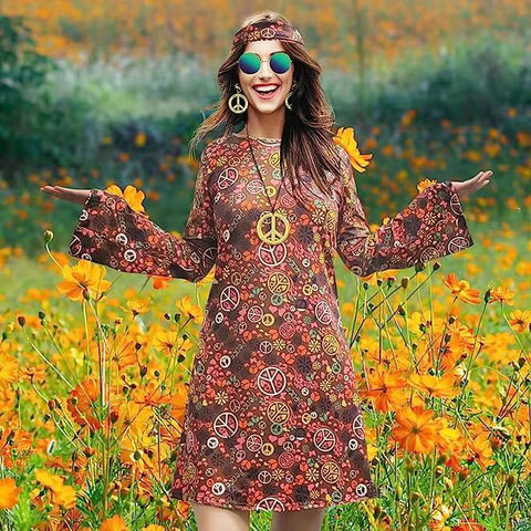 Women's Halloween Vintage Hippie Printed Ladies Dress Dresses