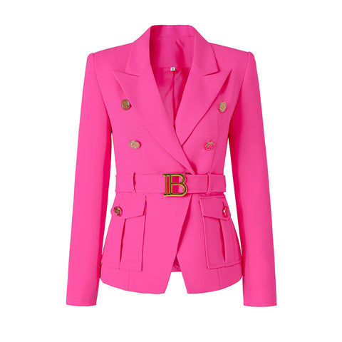 Women's White Two-color Pocket Slim Fit Small Blazers