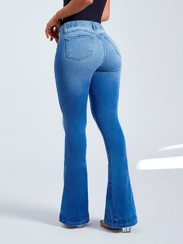 Women's High Waist Slim Stretch Shaping Bell-bottom Jeans
