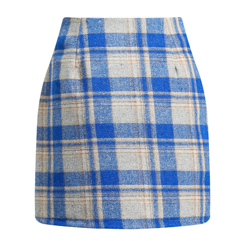 Women's High Waist Tartan Tight Pencil Wool Skirts