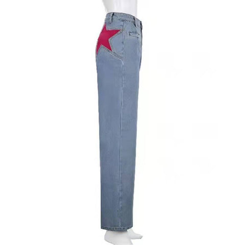 Retro-Hose in Kontrastfarbe, lässige Jeans