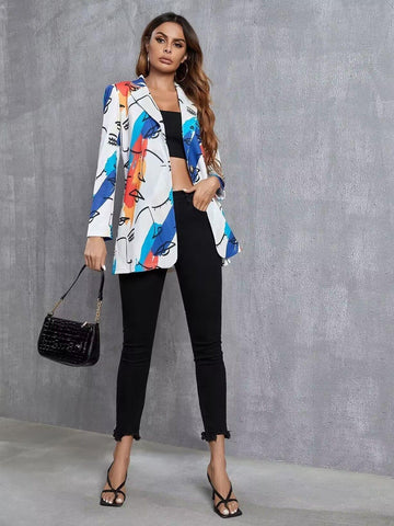 Women's Spring Fashion Printing Casual Slim Fit Blazers