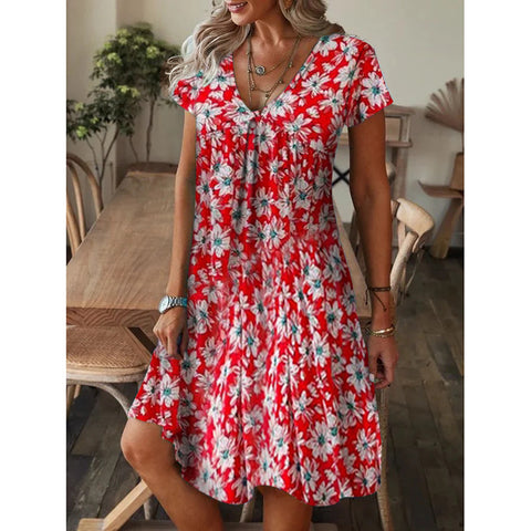Women's Summer Casual Loose Printed Sleeve Dress Dresses