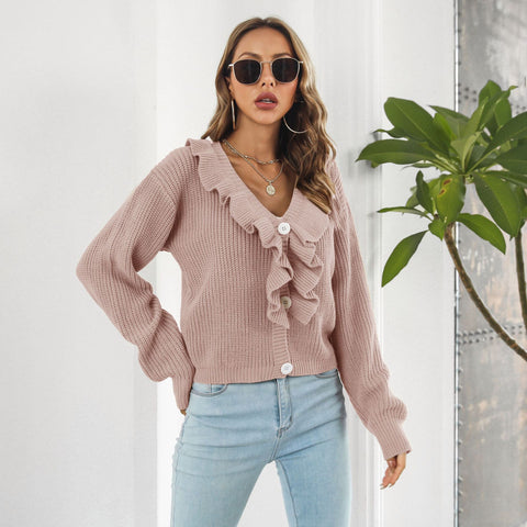 Women's Ruffled Loose Knitted Long Sleeve Sweaters