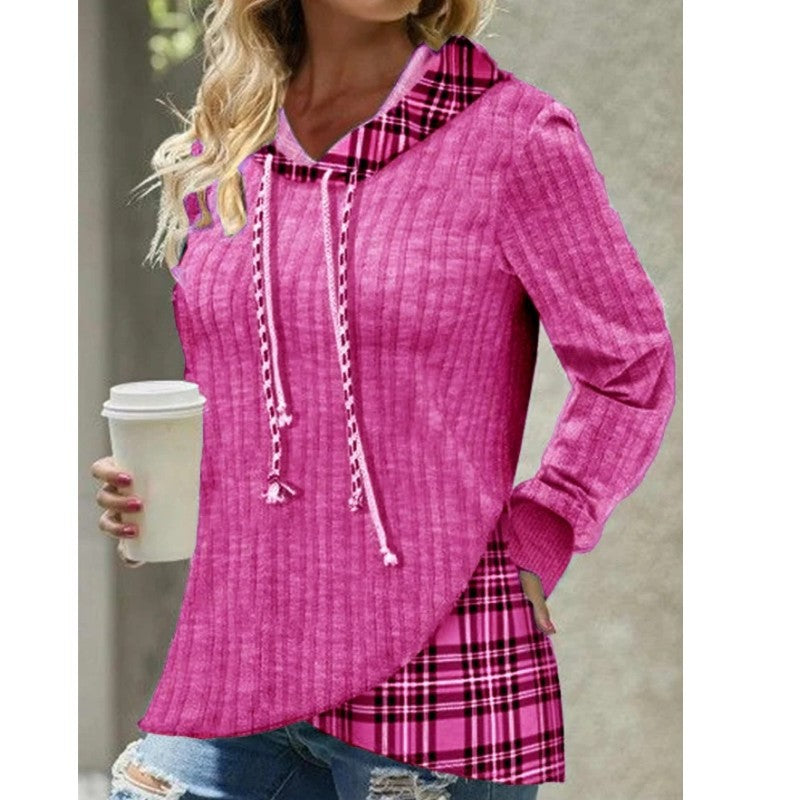 Women's Knitted Stitching Contrast Color Jacquard Hooded Sweaters