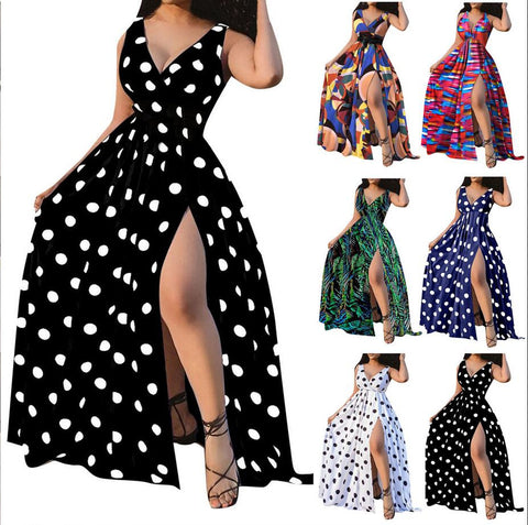 Printed Waist-controlled Large Mid-waist Temperament Commute Long Sexy Dresses