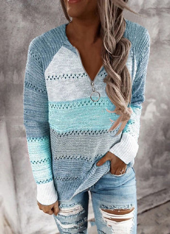 Color Hollow Knitted Half-open Zipper Pullover Knitwear