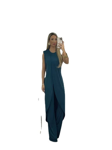 Women's Sleeveless Loose Round Neck Trousers Two-piece Suits