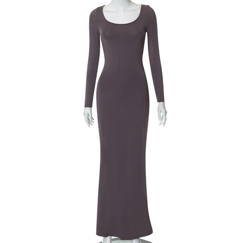 Women's Casual Long Sleeve High Waist Slim Dresses