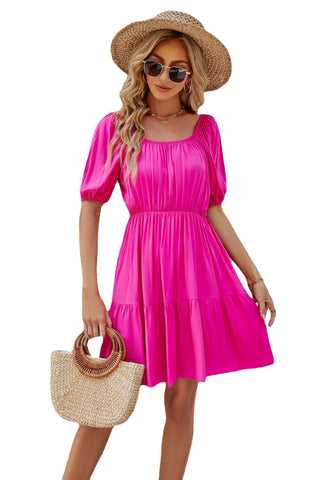 Women's Dress Square Collar Puff Sleeve Casual Dresses