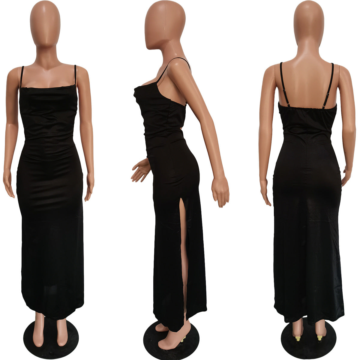 Women's Solid Color Glossy Side Split Dresses