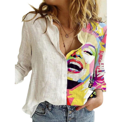 Women's Graffiti Printing Long Sleeve Color Shirt Blouses