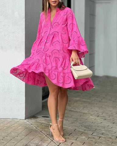 And Loose Embroidered Cutout Lace Flower Dresses