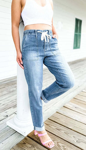 Women's Washed Fashion Stretch Elastic Waist Jeans