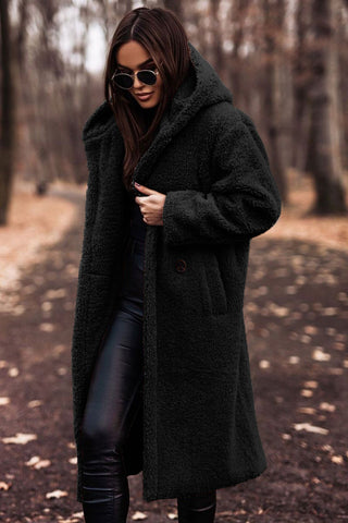 Women's Fashionable Long Solid Color Sleeve Woolen Coats